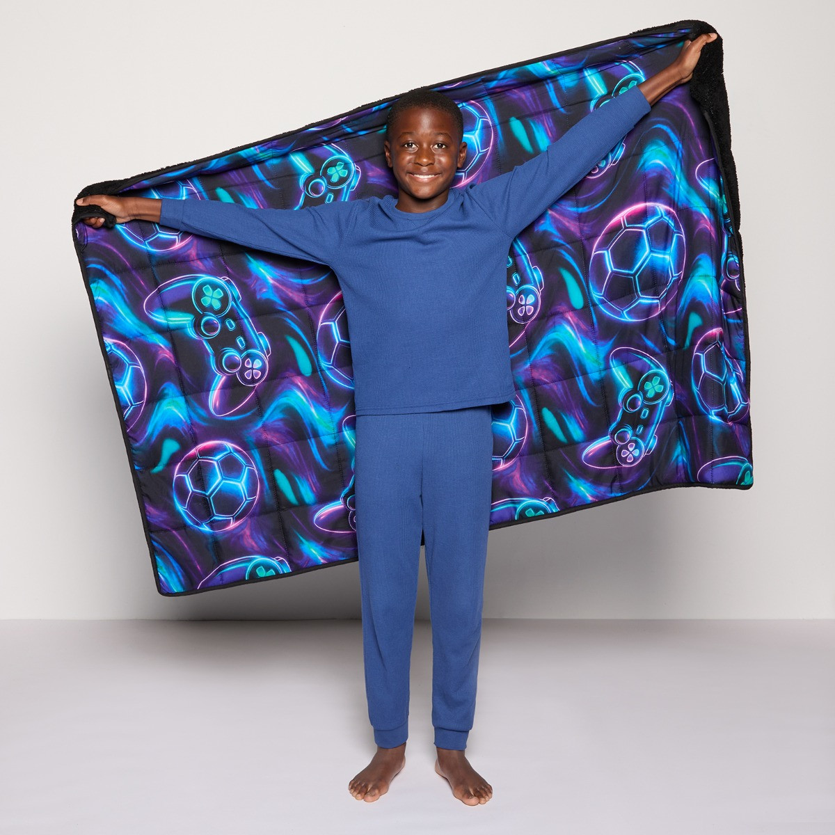 OHS Kids Teddy Fleece Space Weighted Blanket, Navy - 3kg>