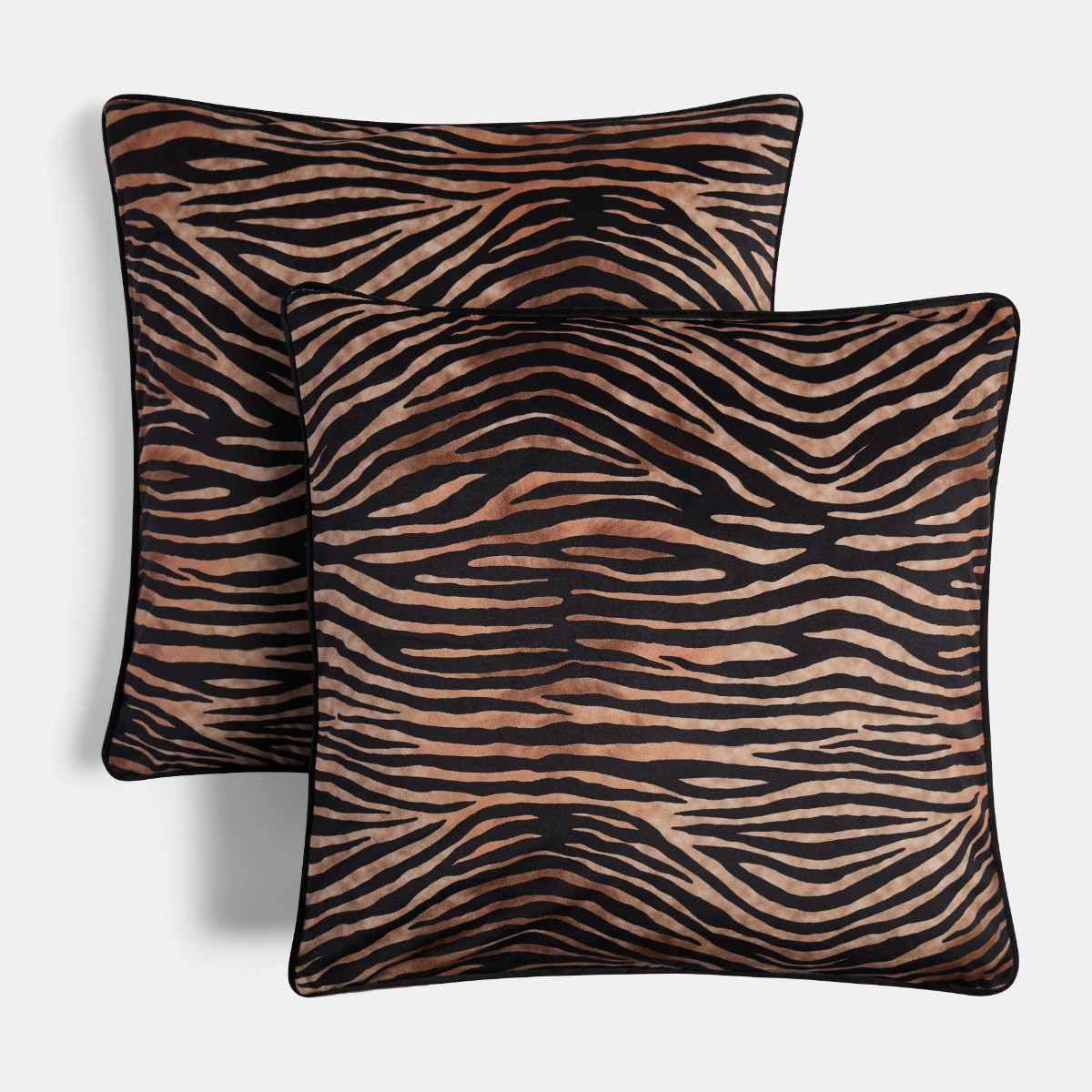 OHS Zebra Print Matte Velvet Cushion Covers - Black>
