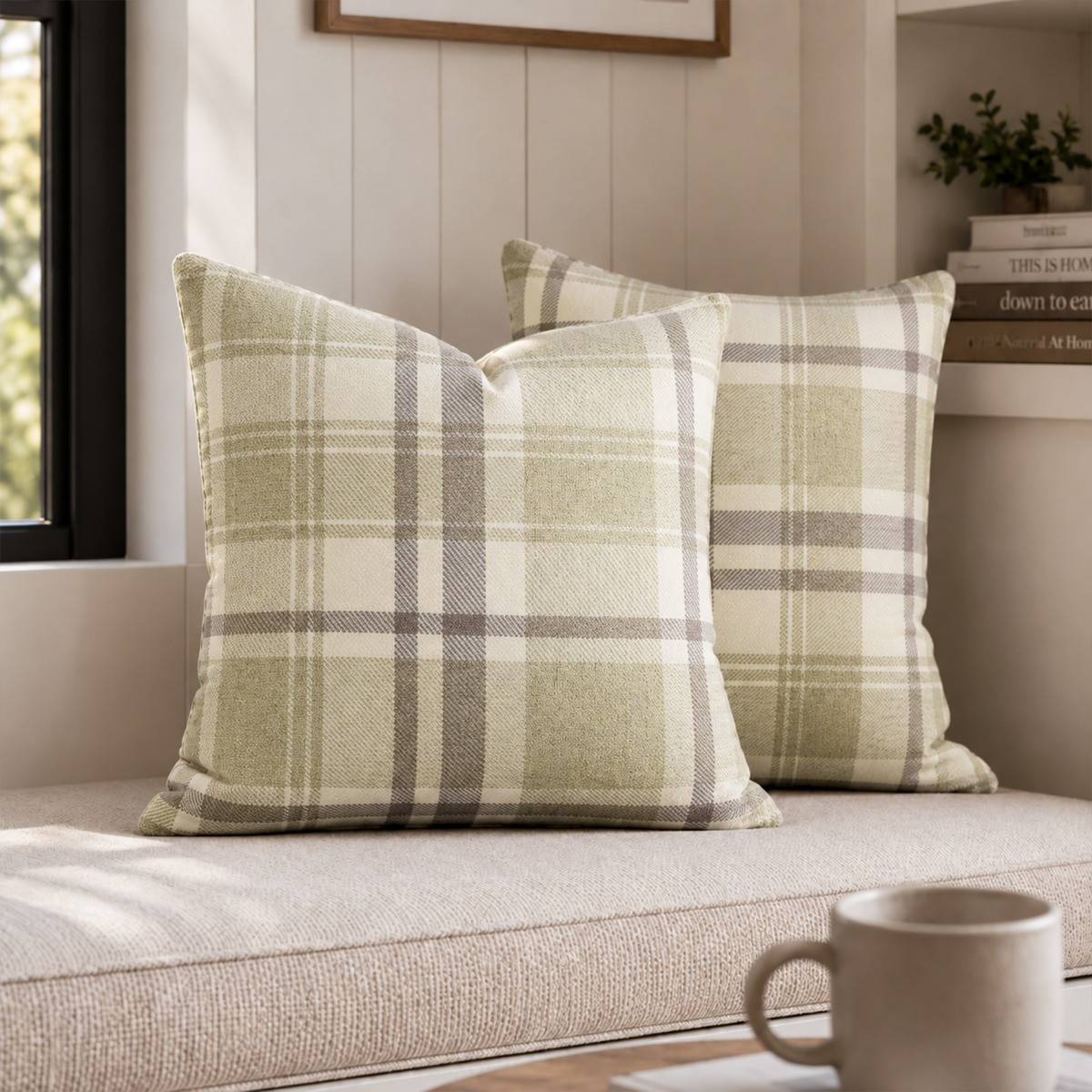 OHS Woven Check Cushion Covers - Sage>