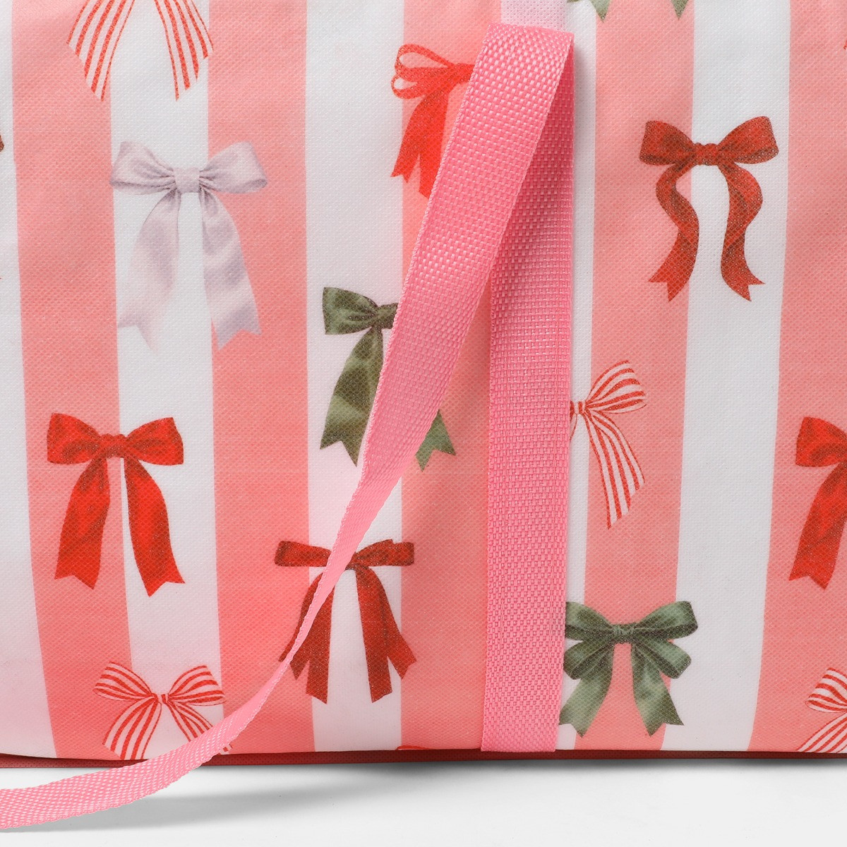 OHS Multi Bow Stripe Christmas Wrap Storage Bag - Pink/White>