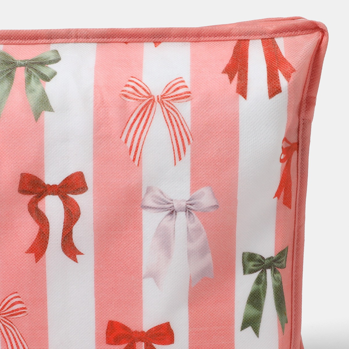 OHS Multi Bow Stripe Christmas Wrap Storage Bag - Pink/White>