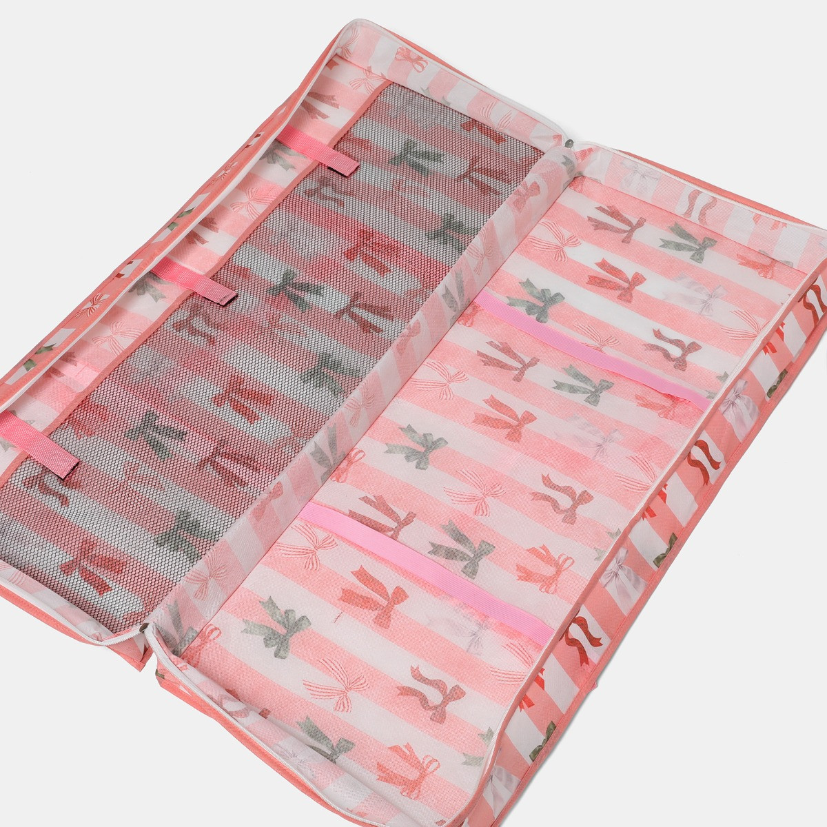 OHS Multi Bow Stripe Christmas Wrap Storage Bag - Pink/White>