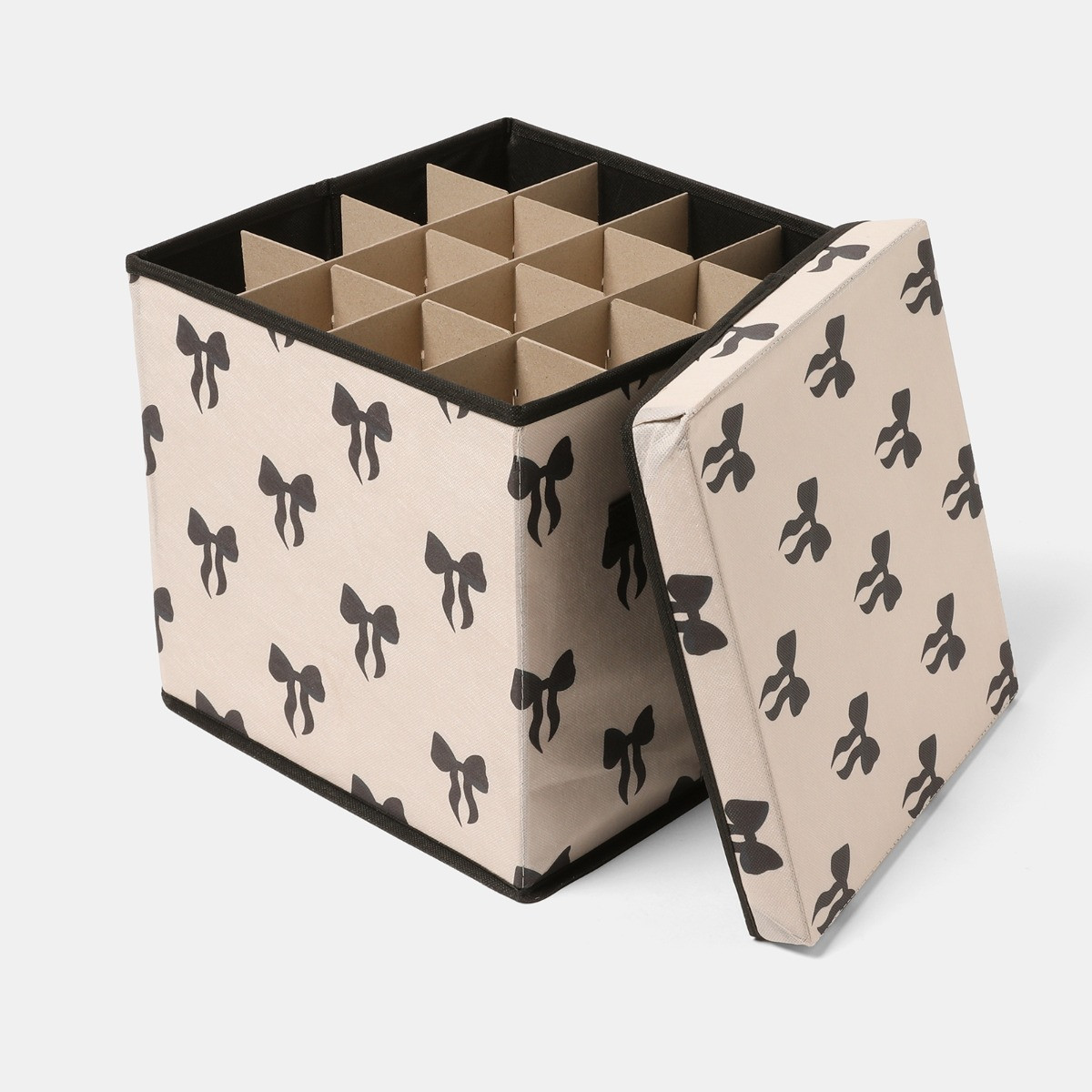 OHS Bow Print Christmas Bauble Storage Box - Monochrome>