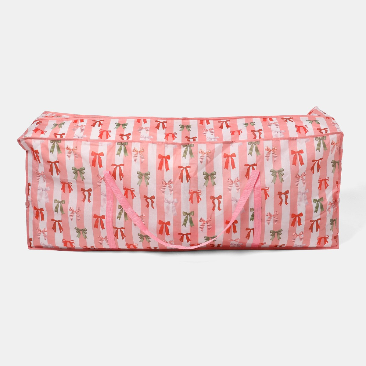 OHS Multi Bow Stripe Christmas Tree Storage Bag - Pink/White>