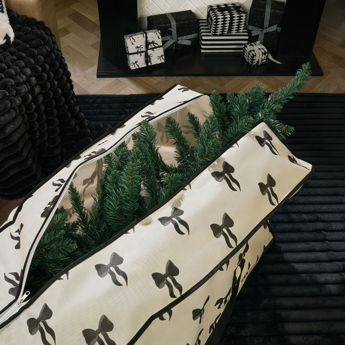 OHS Bow Print Christmas Tree Storage Bag - Monochrome>