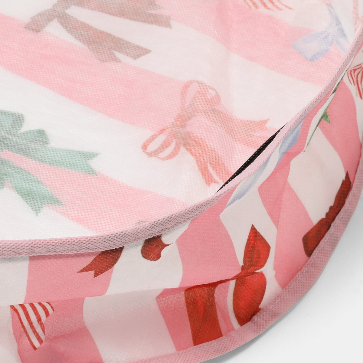 OHS Multi Bow Stripe Christmas Wreath Storage Bag - Pink/White>