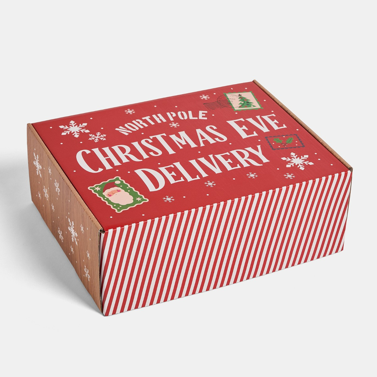 OHS Wooden Effect Christmas Eve Box - Red/Natural>