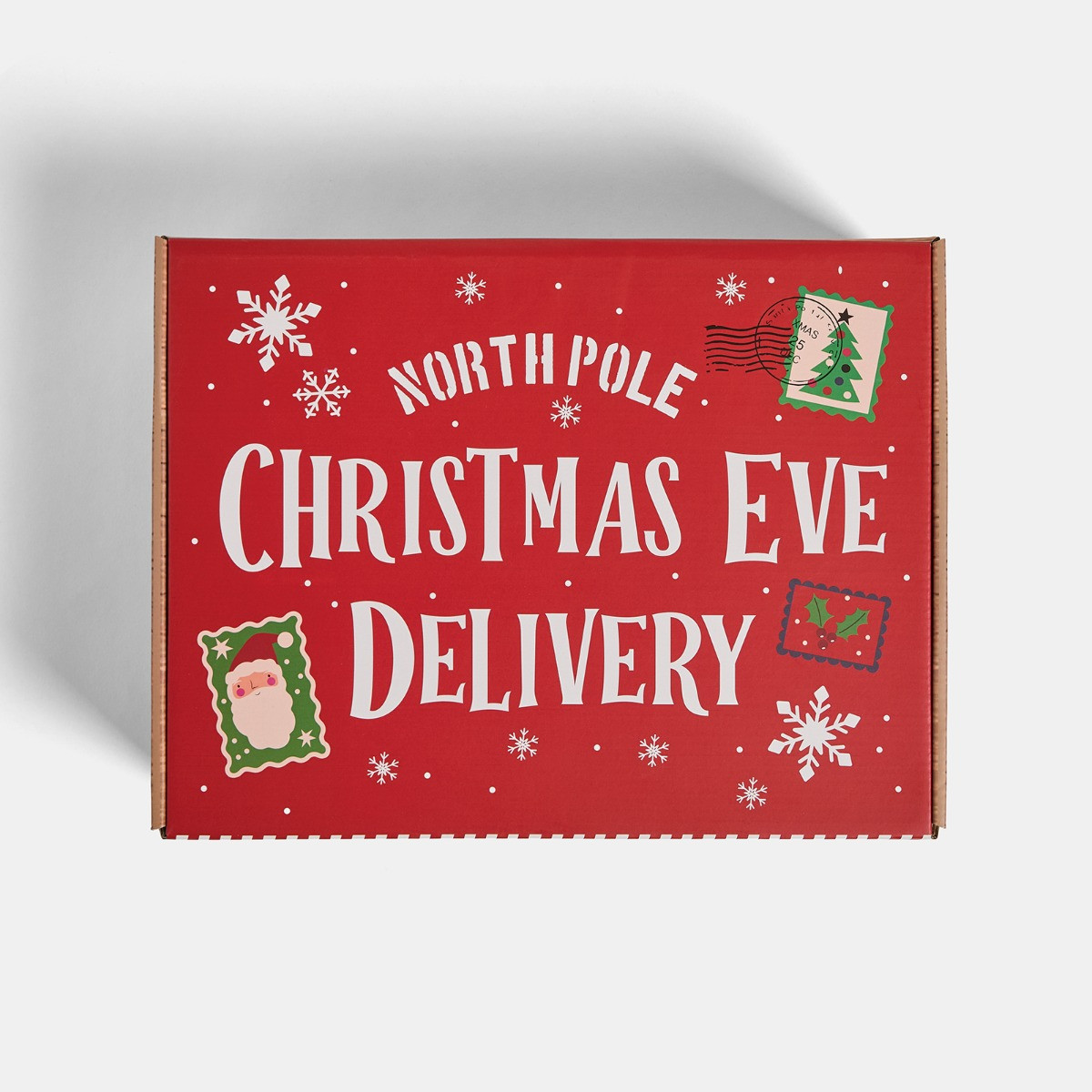 OHS Wooden Effect Christmas Eve Box - Red/Natural>