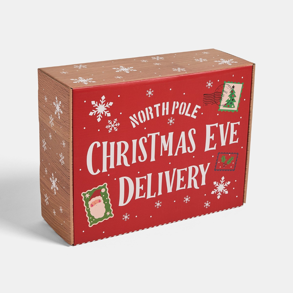OHS Wooden Effect Christmas Eve Box - Red/Natural>