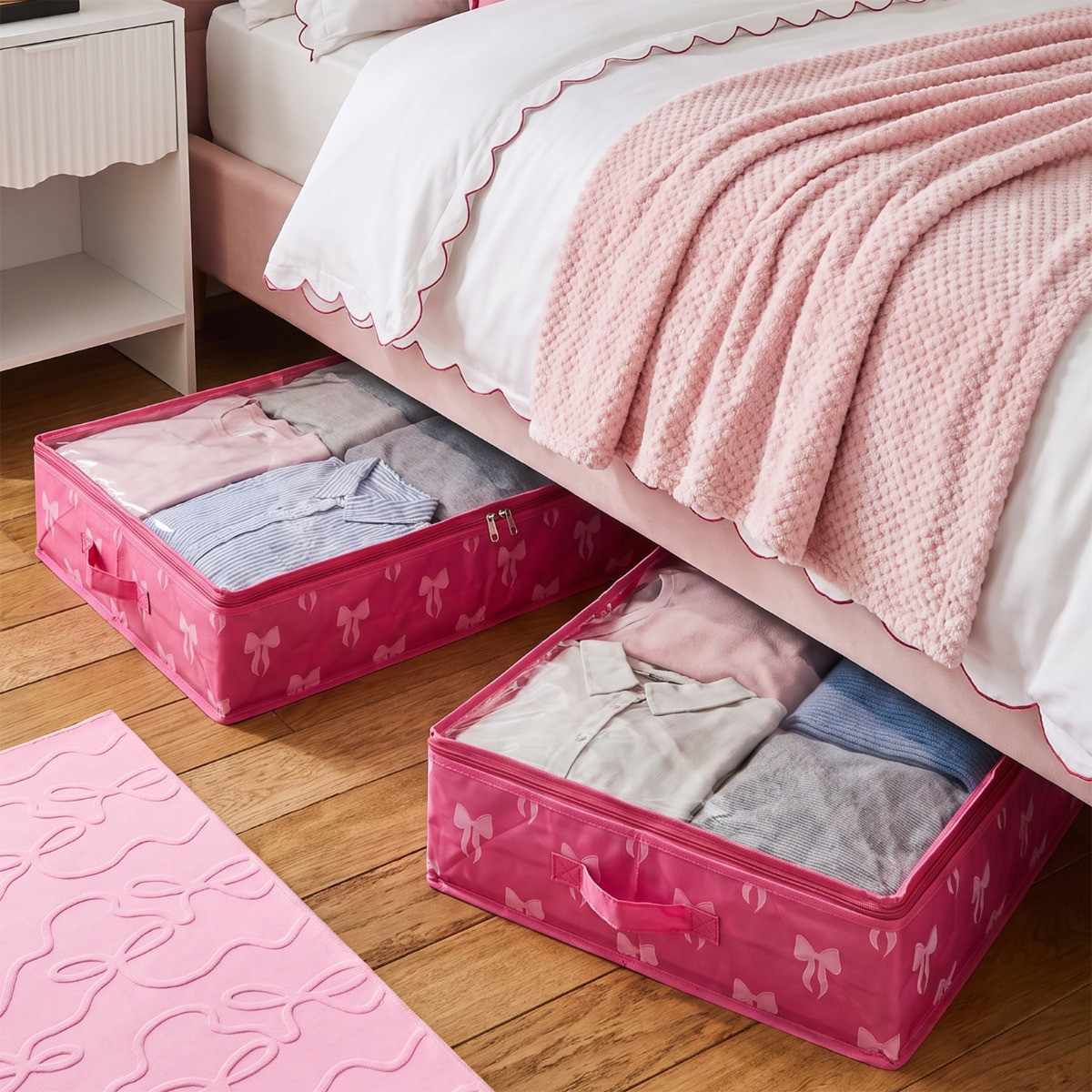 OHS 2 Pack Bow Print 90L Underbed Storage Bag - Hot Pink>