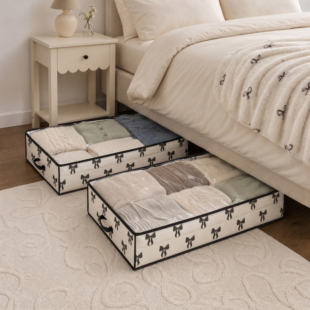 OHS 2 Pack Bow Print 90L Underbed Storage Bag - Monochrome>