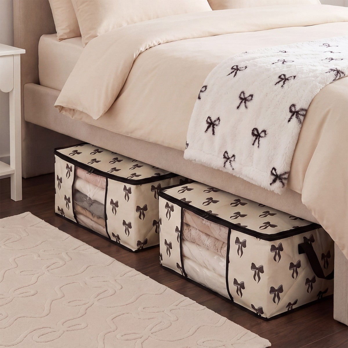 OHS 2 Pack Bow Print 90.3L Underbed Large Clothes Storage Bag - Monochrome>