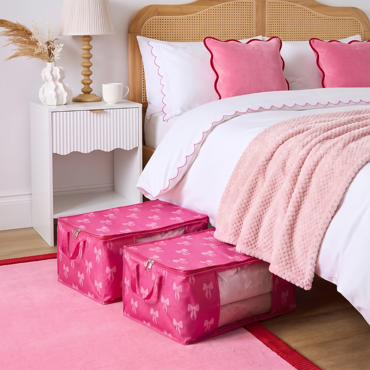 OHS 2 Pack Bow Print 90.3L Underbed Large Clothes Storage Bag - Hot Pink>