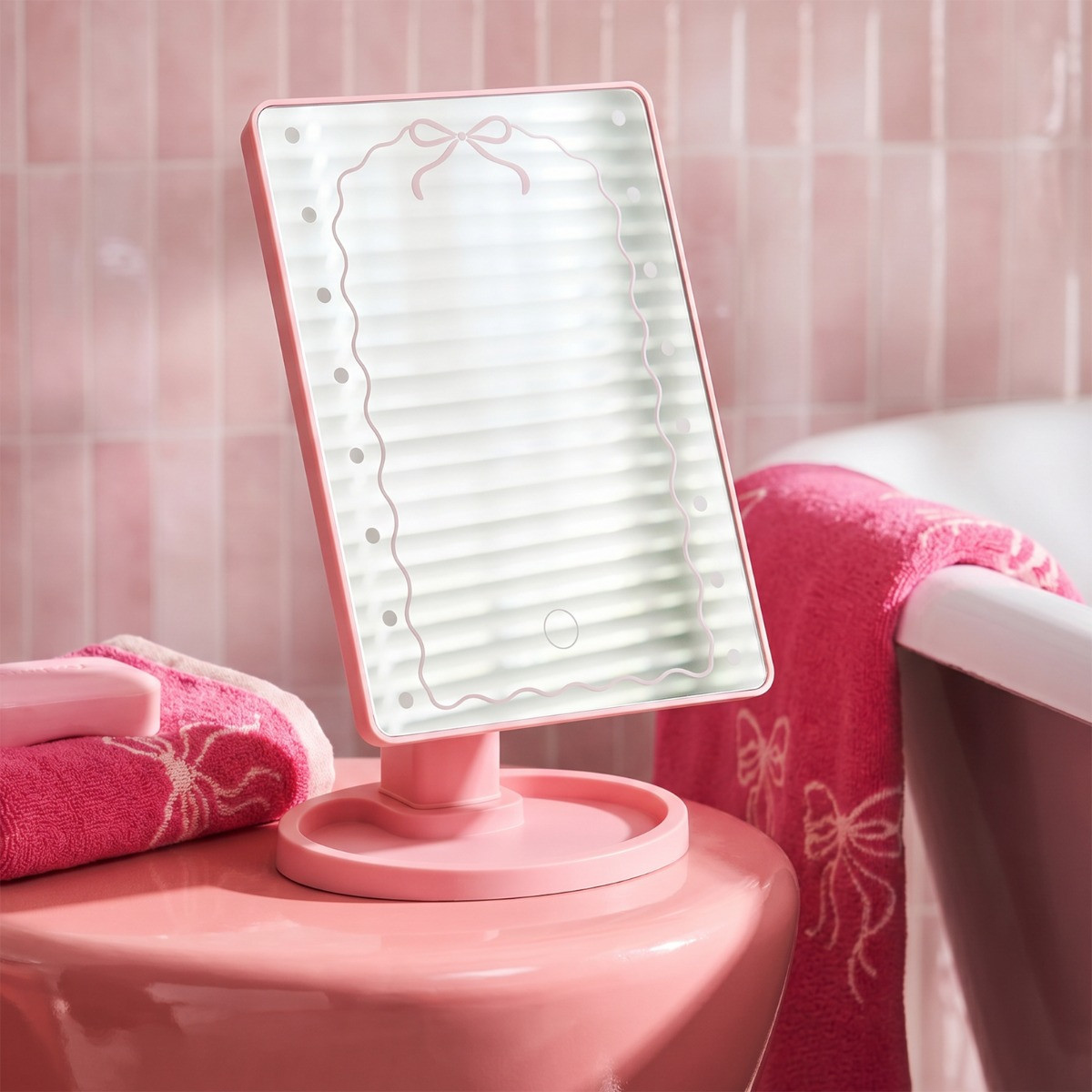 OHS LED Bow Vanity Mirror - Pink>