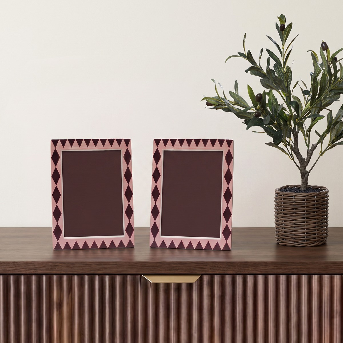 OHS 2 Pack Harlequin Print Photo Frames - Pink/Burgundy>