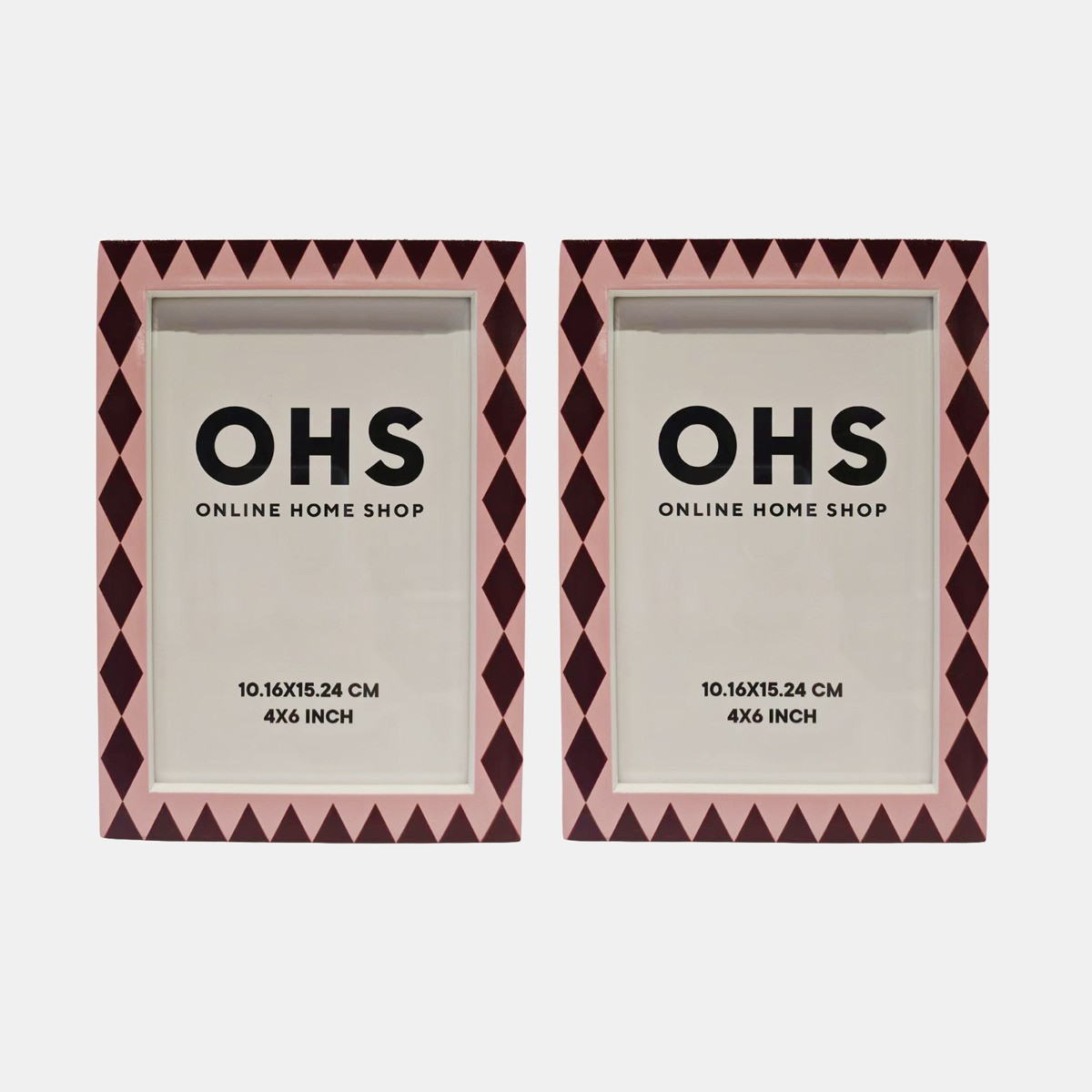 OHS 2 Pack Harlequin Print Photo Frames - Pink/Burgundy>