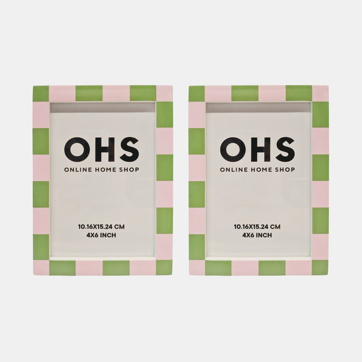 OHS 2 Pack Checkered Print Photo Frame - Green/Pink>