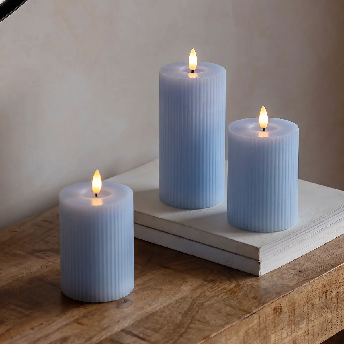 OHS LED Ribbed Candles, Powder Blue - 3 Pack>