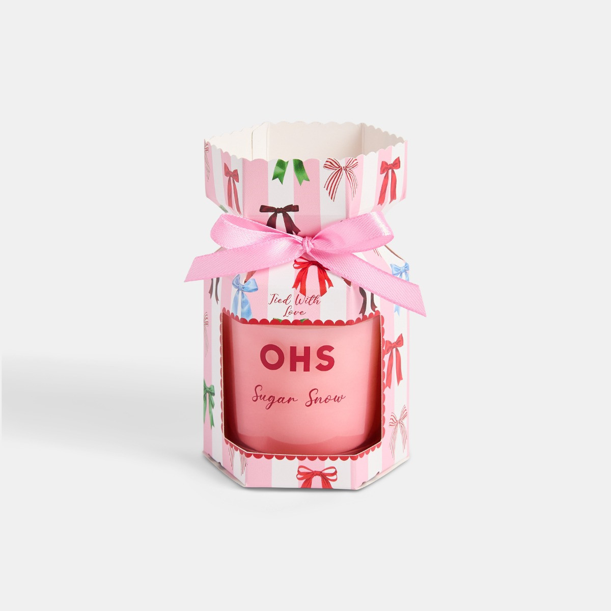 OHS Sugar Snow Scented Glass Candle - Pink>