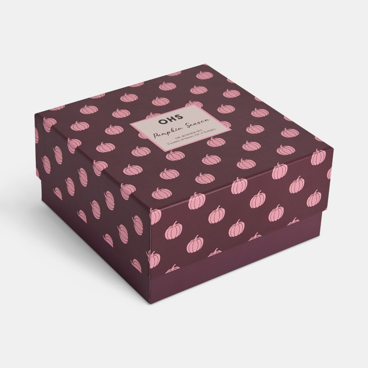 OHS Ceramic Oil Burner , 10ml Oil & 4 Tealights Set, Pumpkin Print - Burgundy>