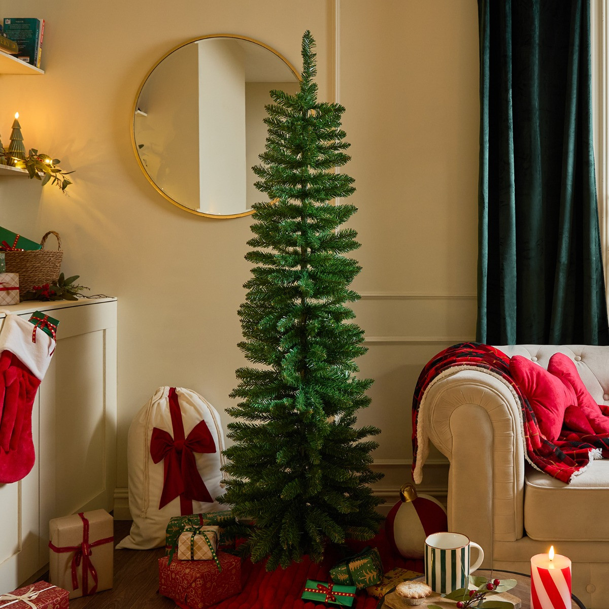OHS Artificial Pencil Christmas Tree, Green - 6ft>