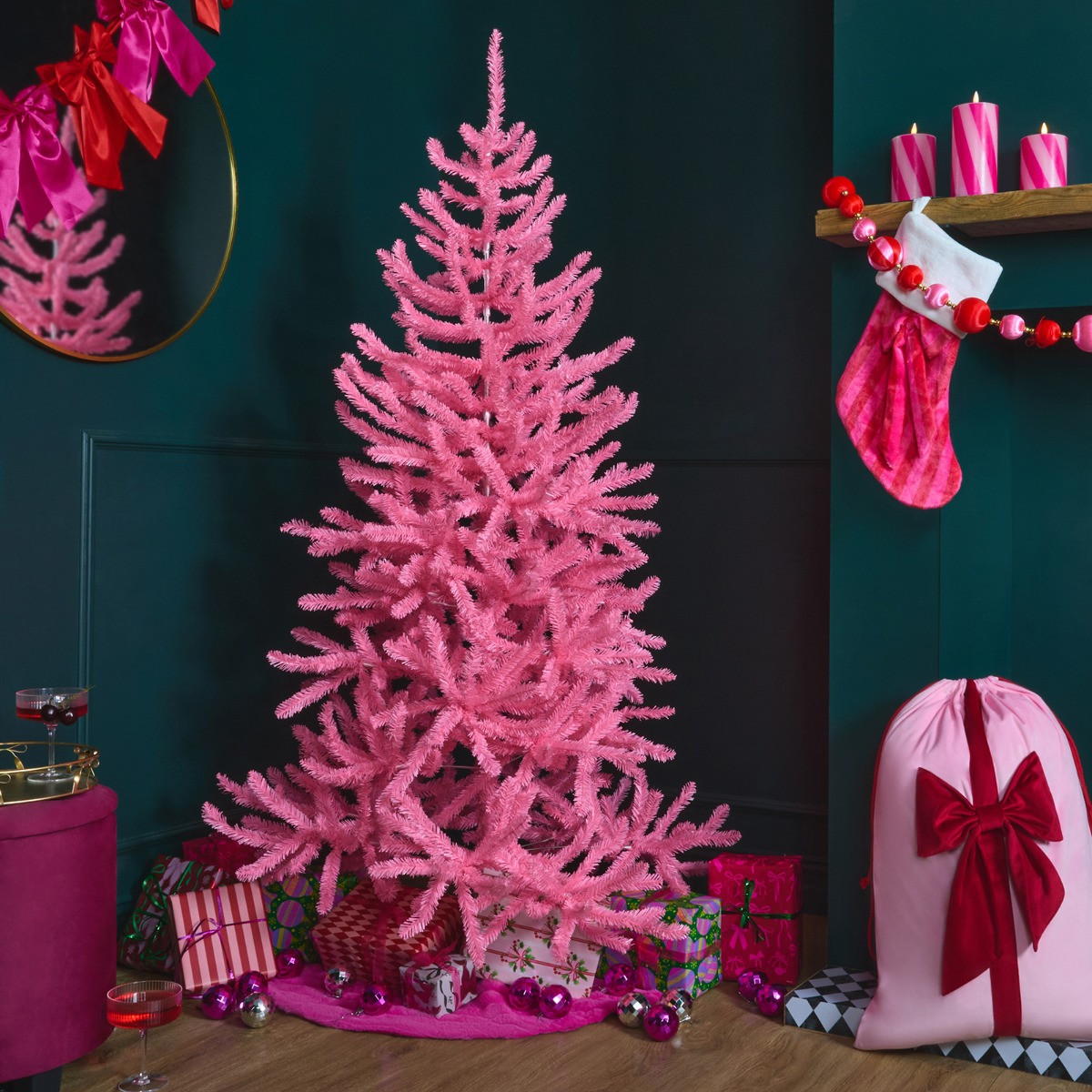 OHS Artificial Christmas Tree, Pink - 6ft>