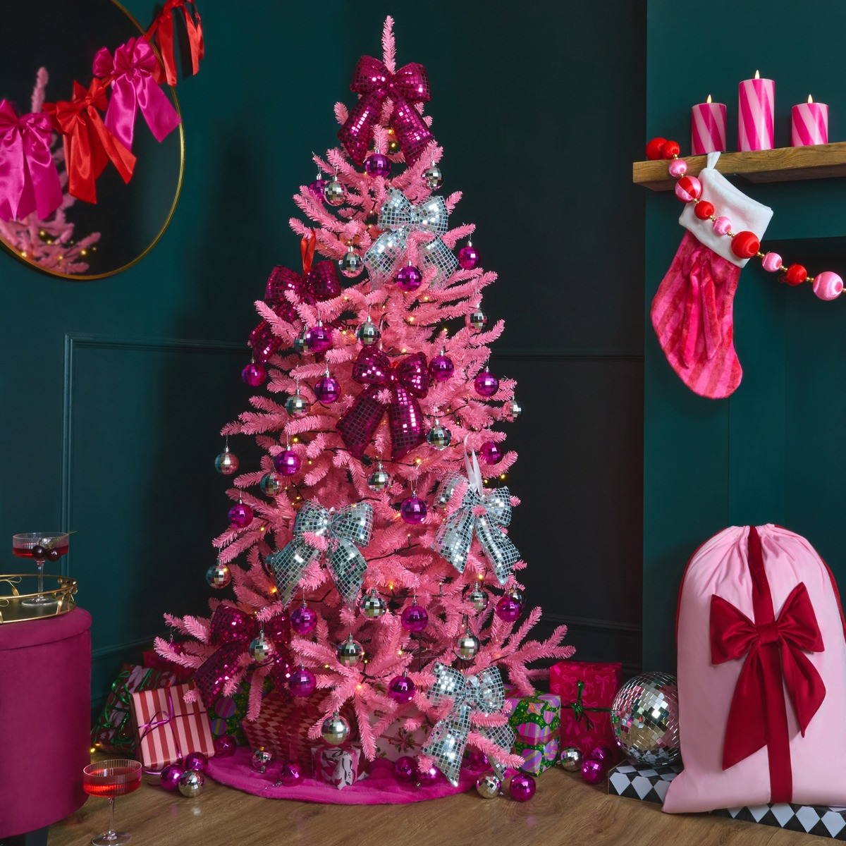 OHS Artificial Christmas Tree, Pink - 6ft>