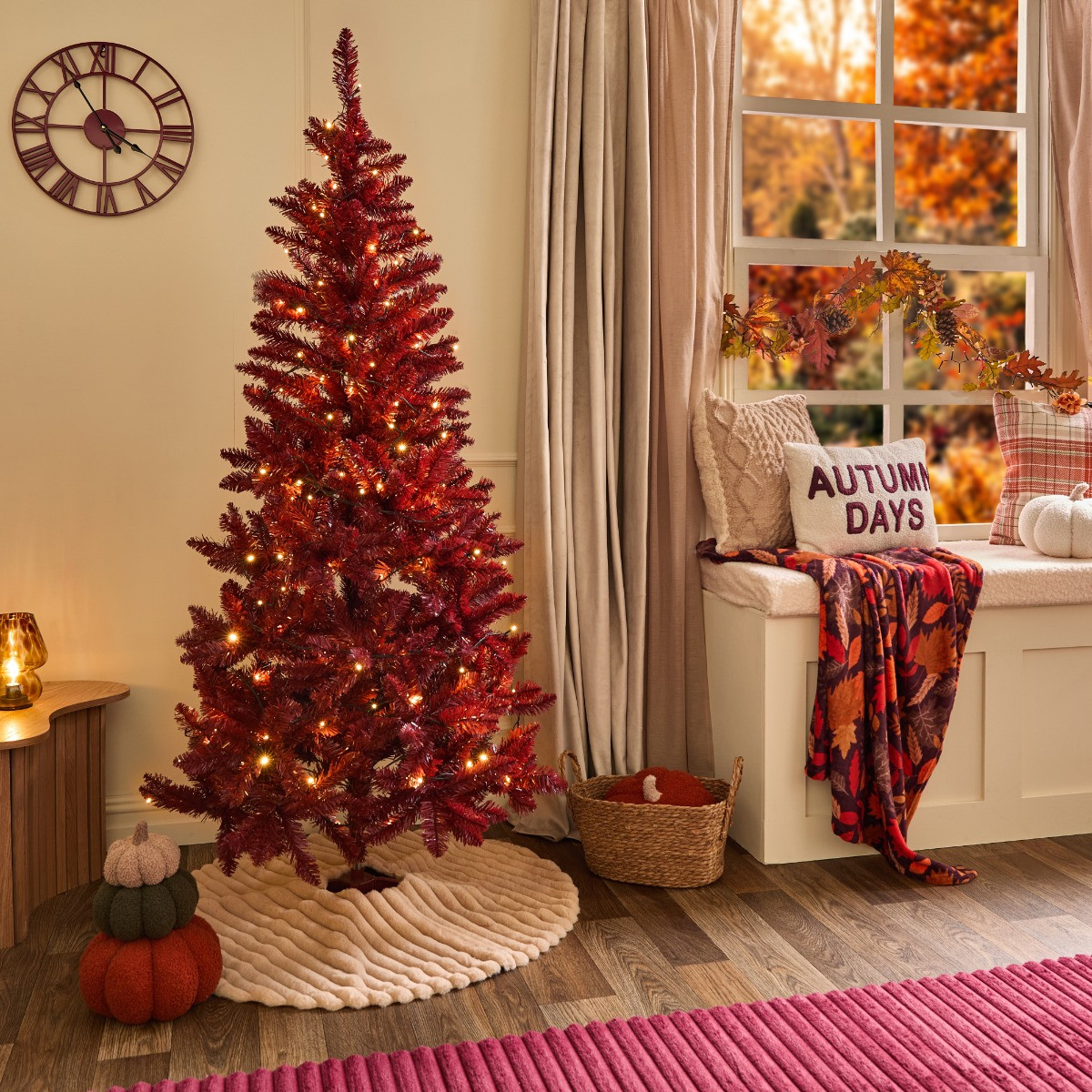 OHS Artificial Autumn / Christmas Tree, Burgundy - 6ft>