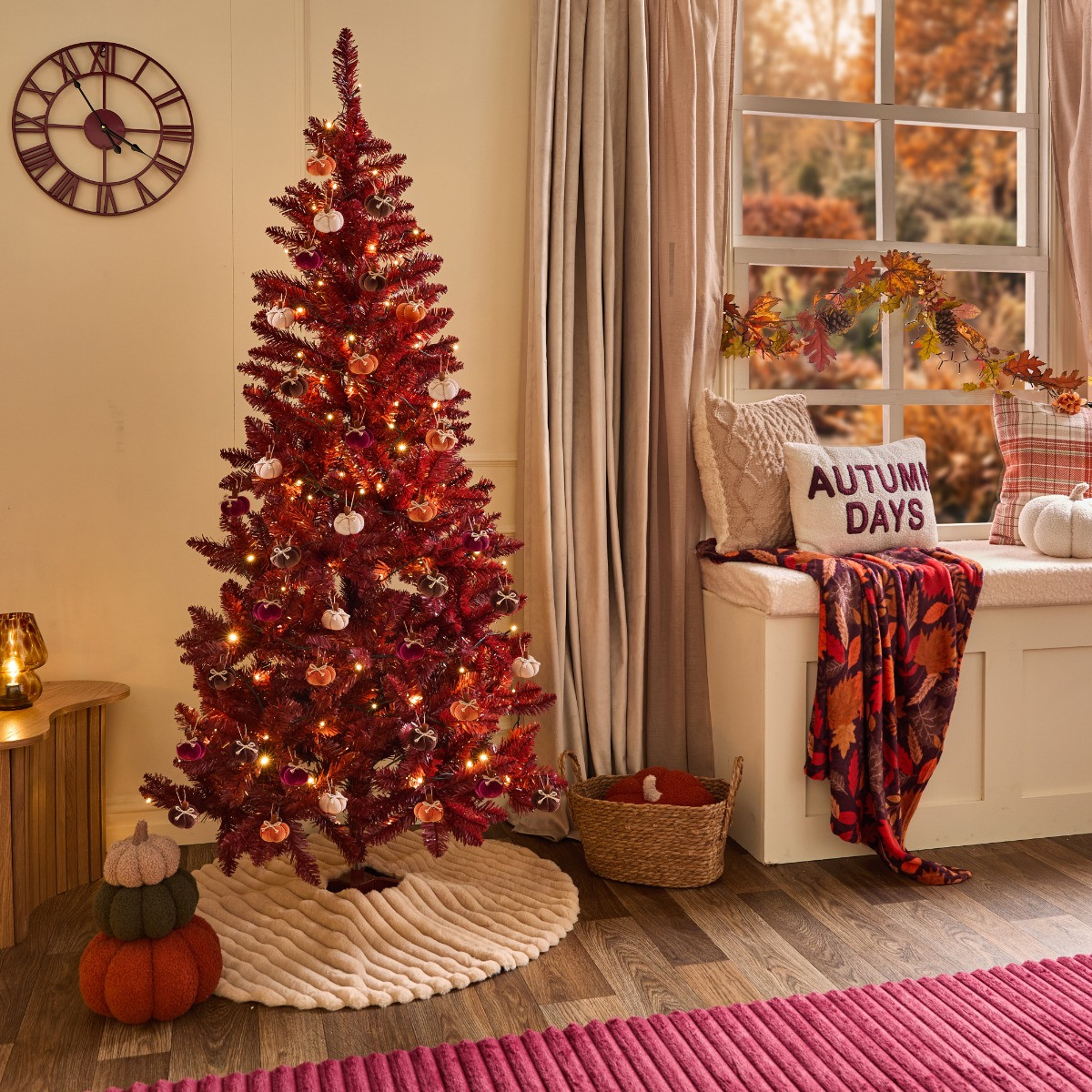 OHS Artificial Autumn / Christmas Tree, Burgundy - 6ft>