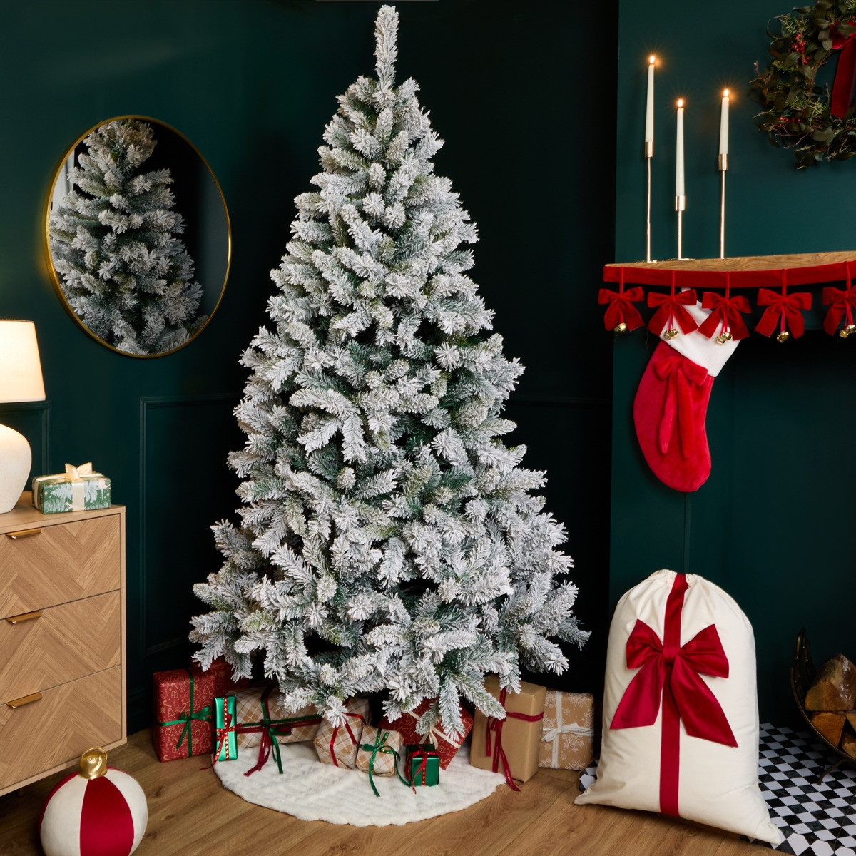 OHS Artificial Premium Snowy Christmas Tree, Green - 7ft>