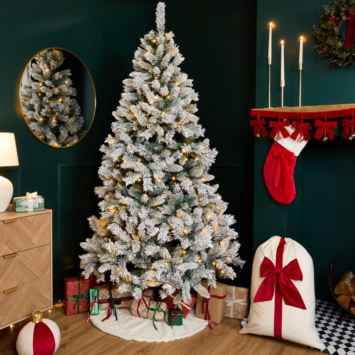 OHS Artificial Premium Snowy Christmas Tree, Green - 7ft>