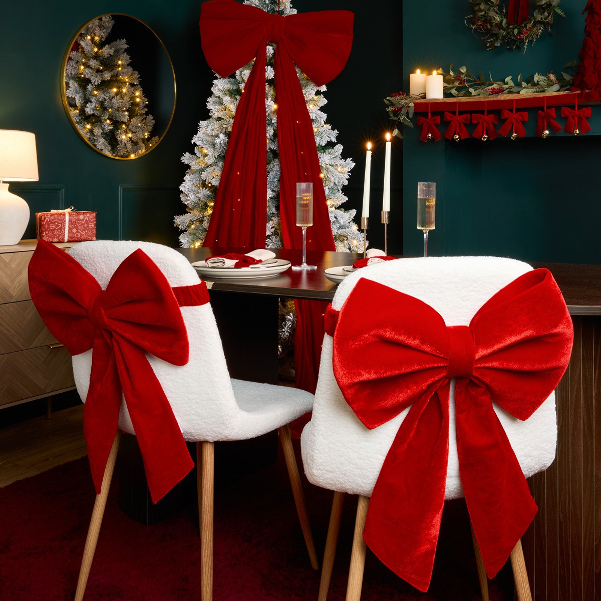 OHS 4 Pack Velvet Chair Bows - Red>