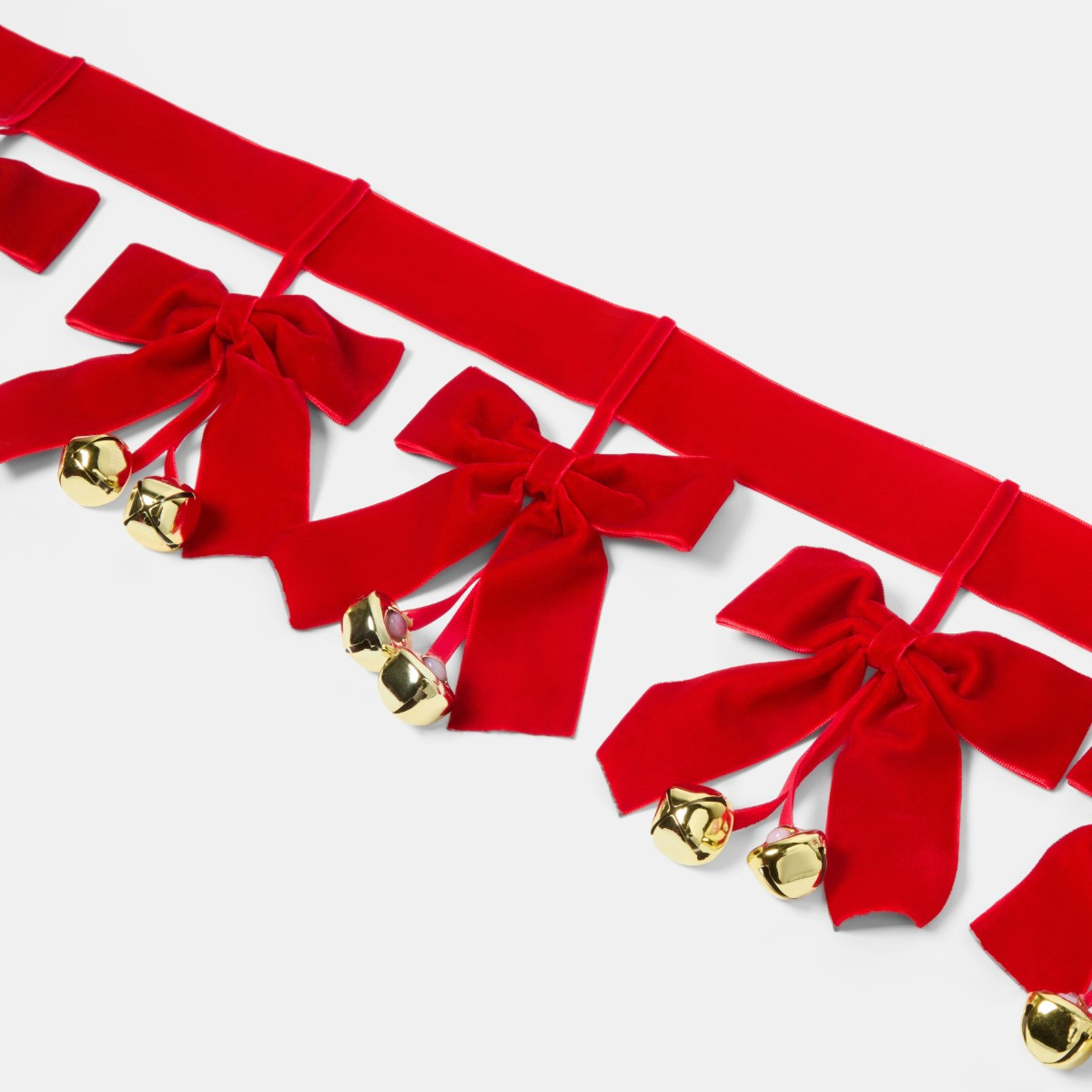 OHS Velvet Bow Bells Garland, Red - 1.1m>