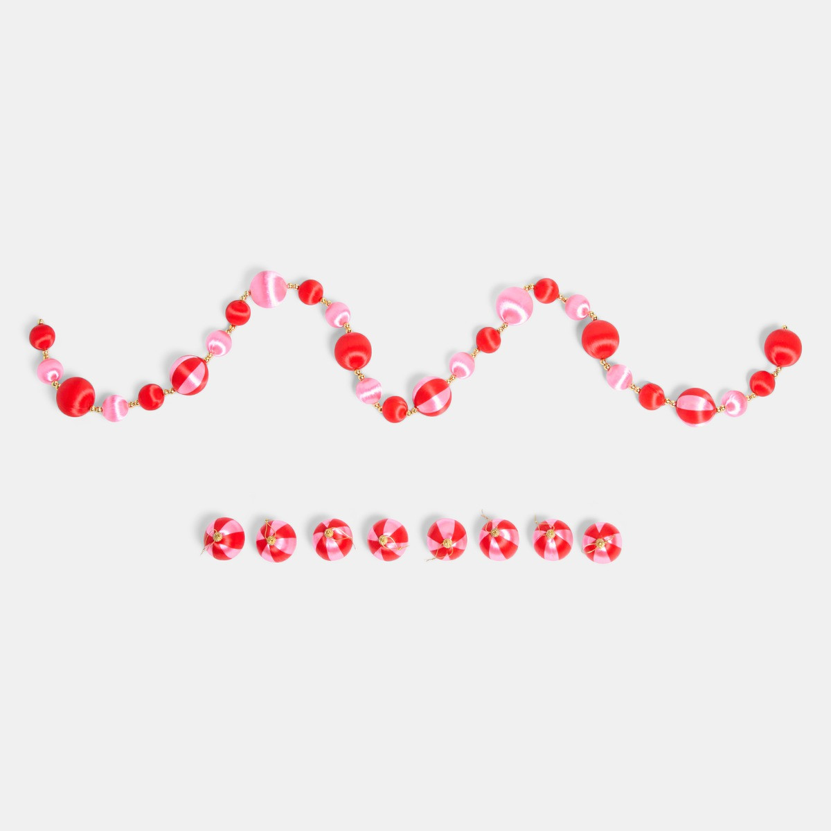 OHS 8 Pack Striped Baubles & Garland Set - Pink/Red>