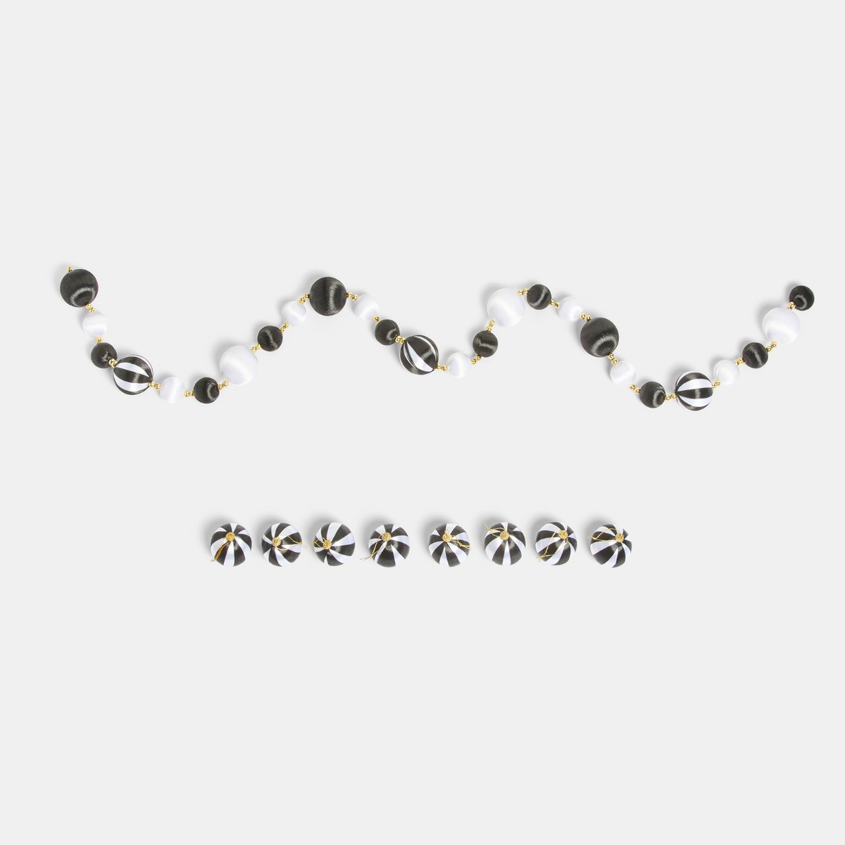 OHS 8 Pack Striped Baubles & Garland Set - Monochrome>