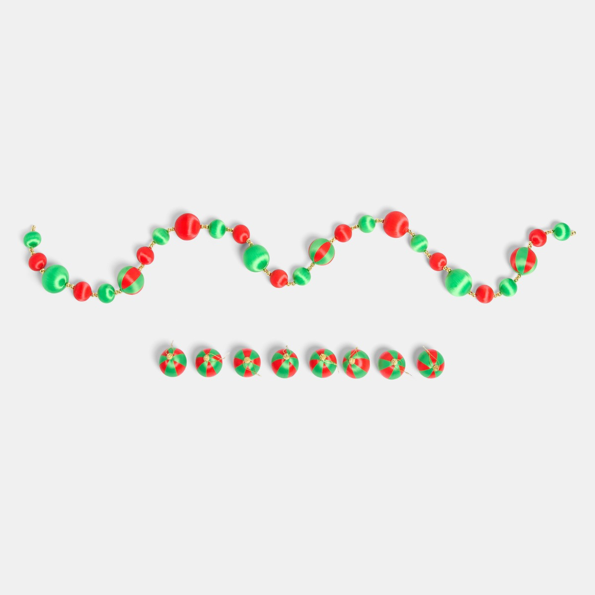 OHS 8 Pack Striped Baubles & Garland Set - Red/Green>