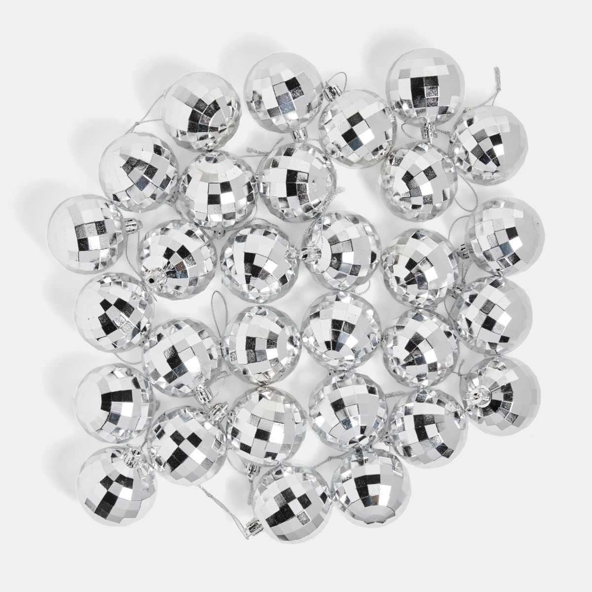OHS 30 Pack Disco Ball Bauble Set - Silver>