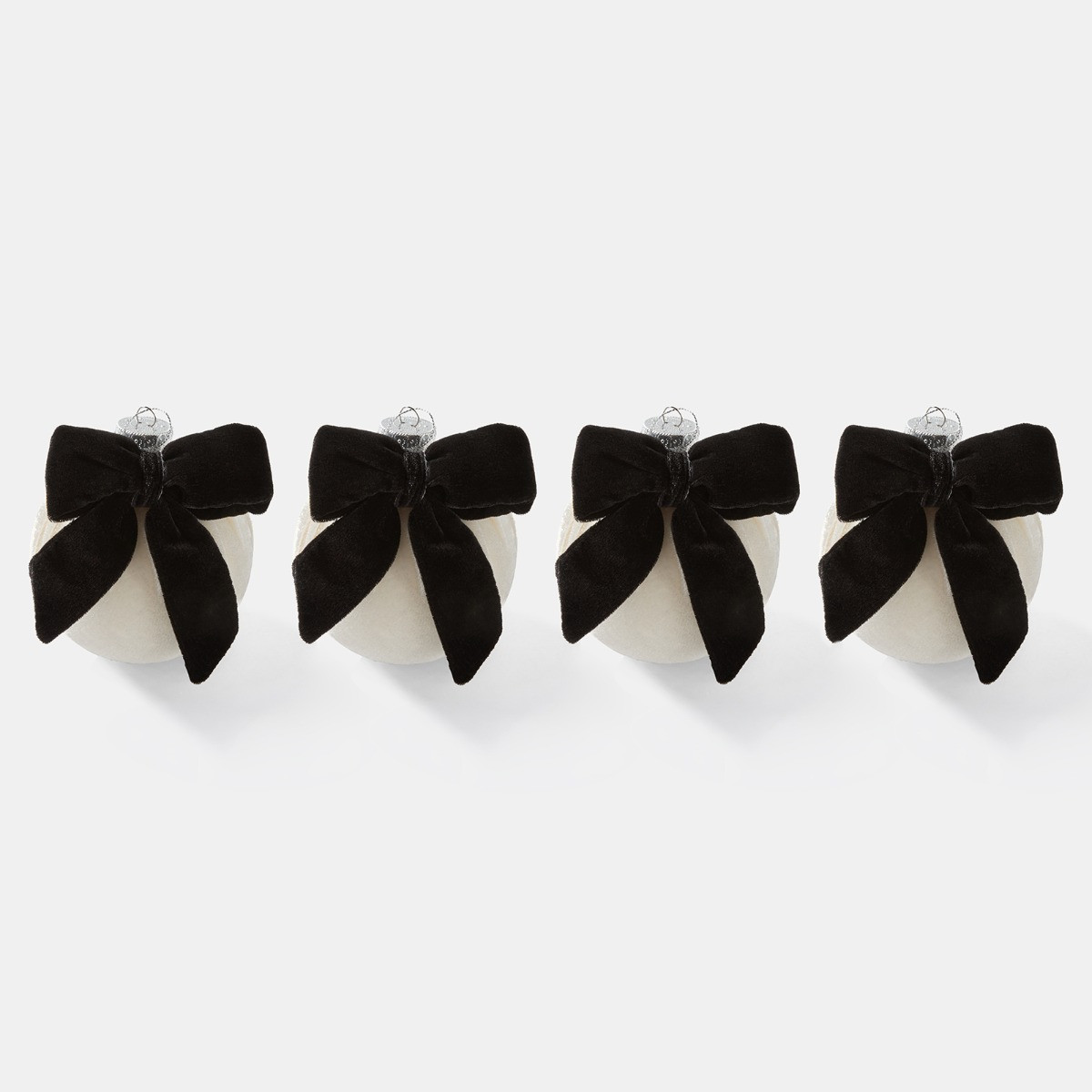 OHS 4 Pack Bauble with Bow - Cream/Black>
