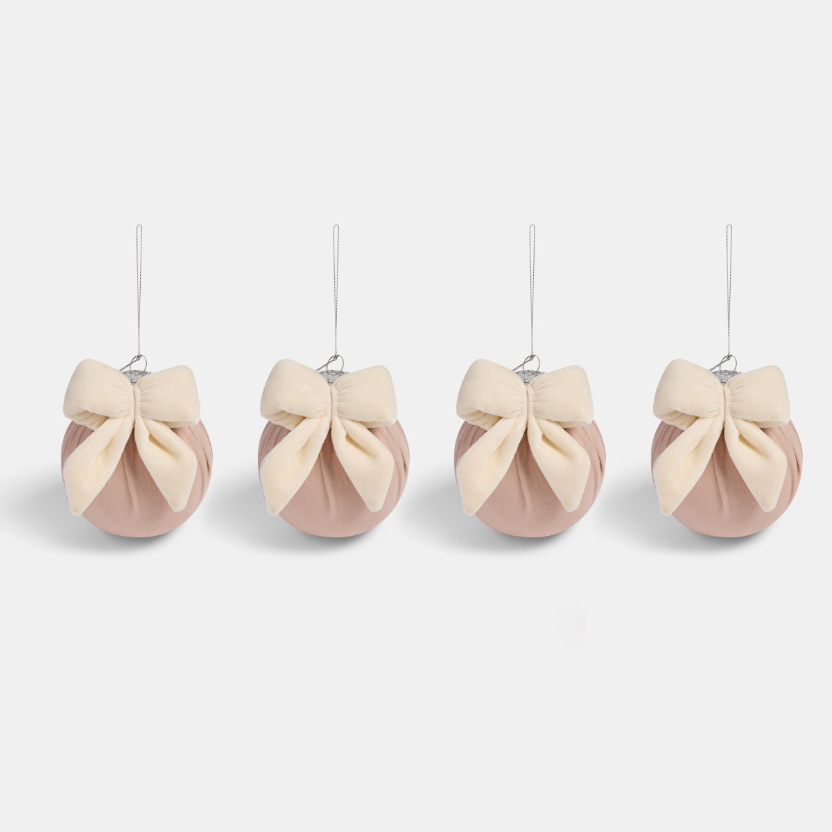 OHS 4 Pack Bauble with Bow - Cream/Natural>