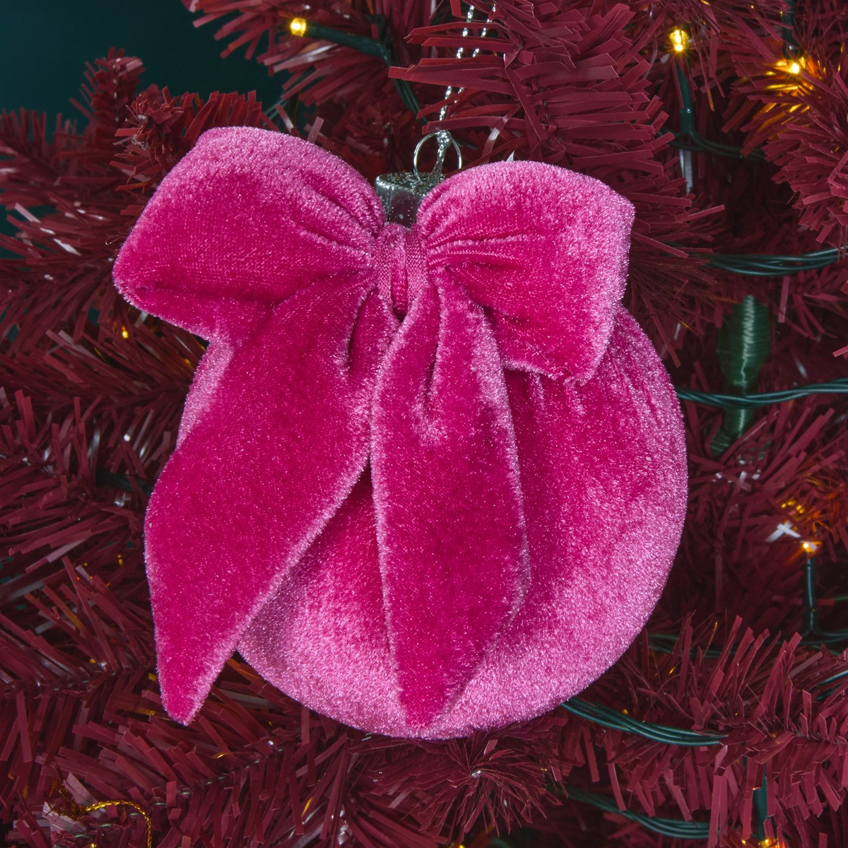 OHS 4 Pack Bauble with Bow - Hot Pink>
