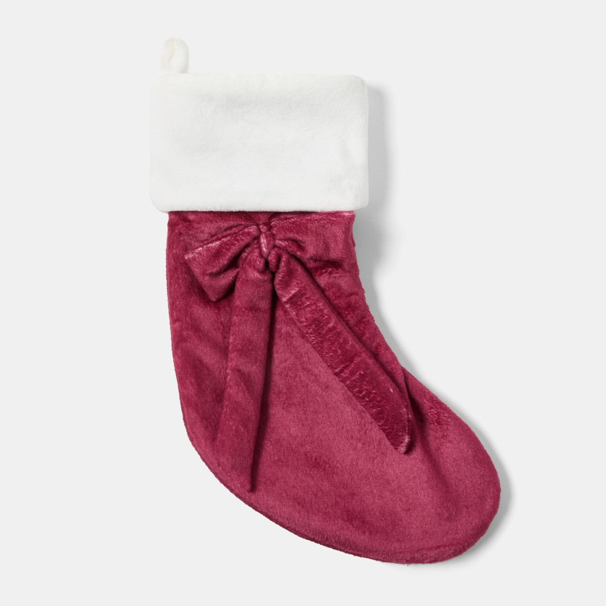 OHS Plush Bow Stocking - Burgundy>