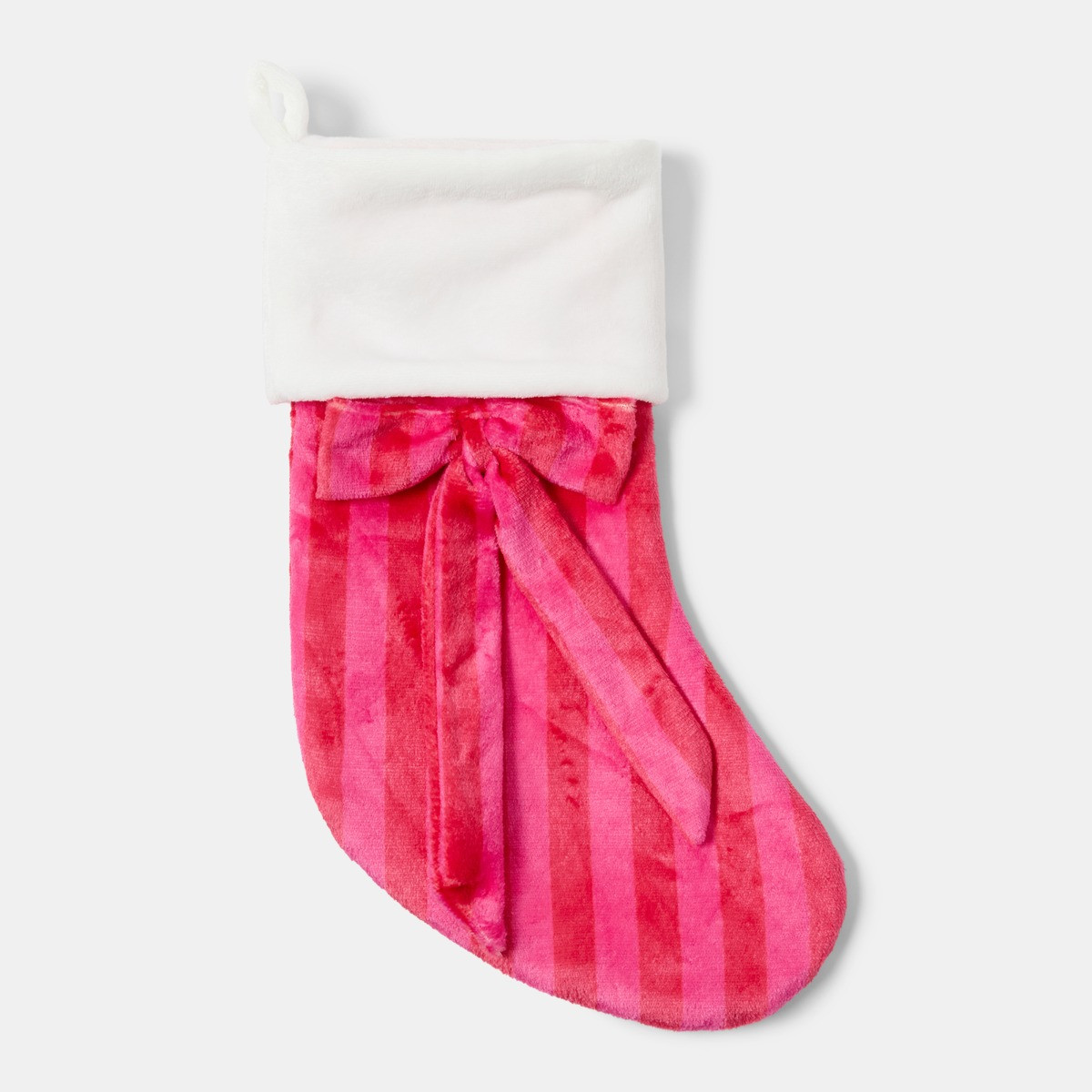 OHS Plush Bow Stripe Stocking - Hot Pink/Red>