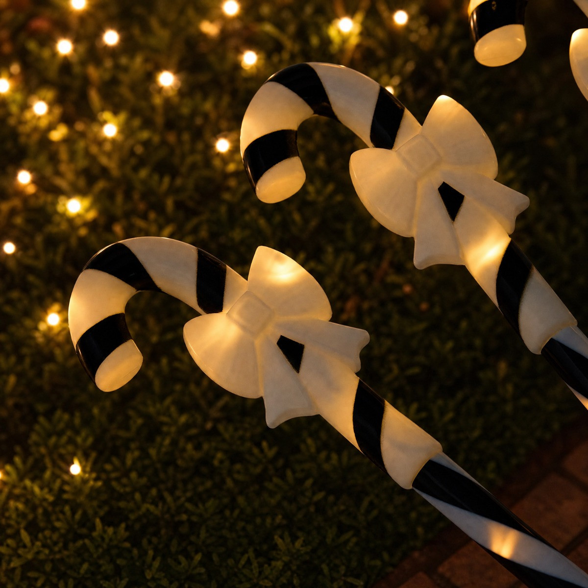 OHS 5 Pack Bow Candy Cane Stake Lights - Monochrome>