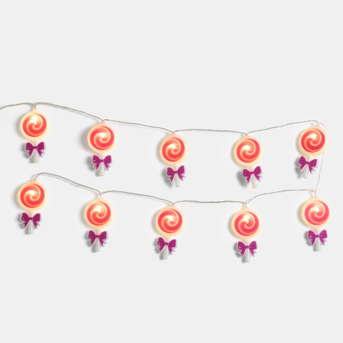 OHS 10 Pack Bow Lollipop String Lights - Hot Pink/White>