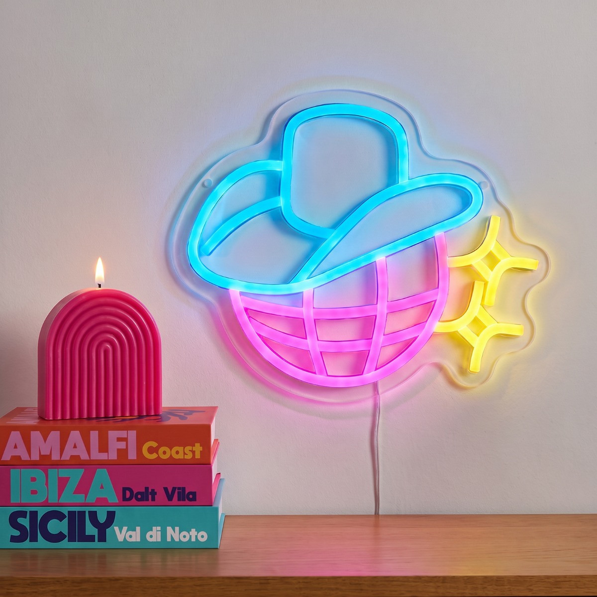 OHS Disco Ball Cowboy Hat LED Sign - Multi>