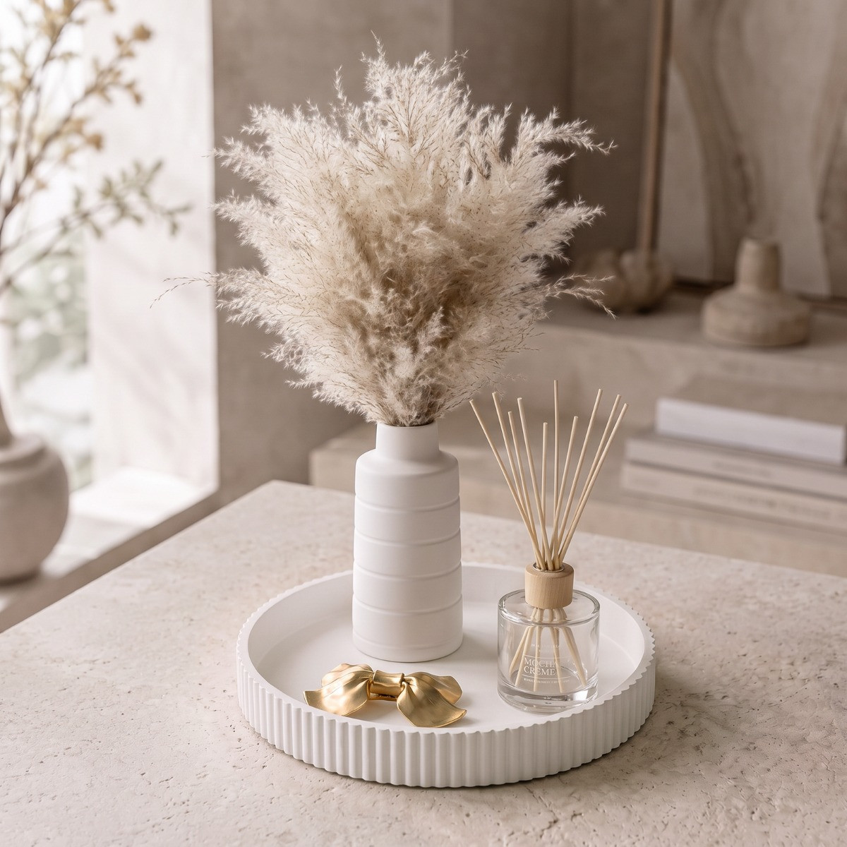 OHS Round Ribbed Tray - White>