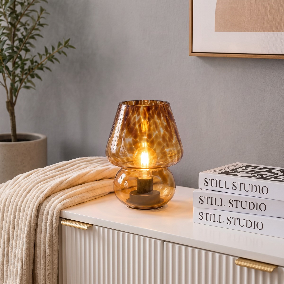 OHS Confetti Mushroom Glass Battery Operated Lamp - Brown>