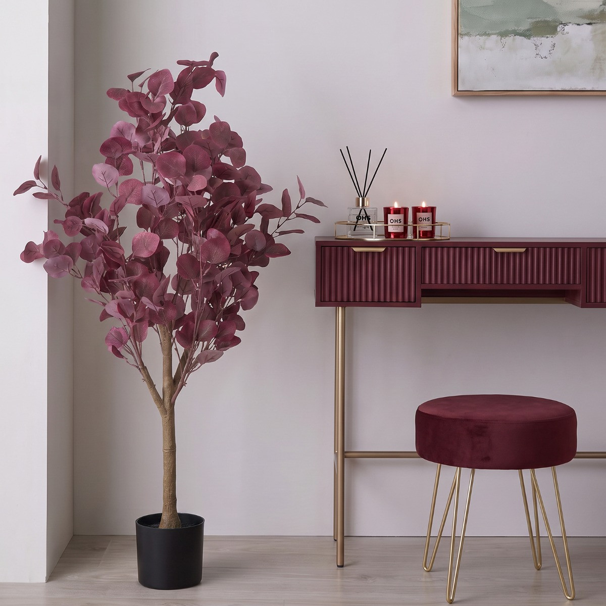 OHS Tree in Black Pot, Burgundy - 1.1m>
