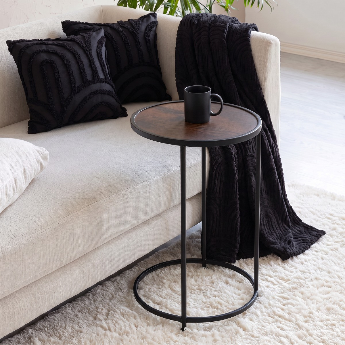 OHS Round C Shape Side Table - Dark Wood>
