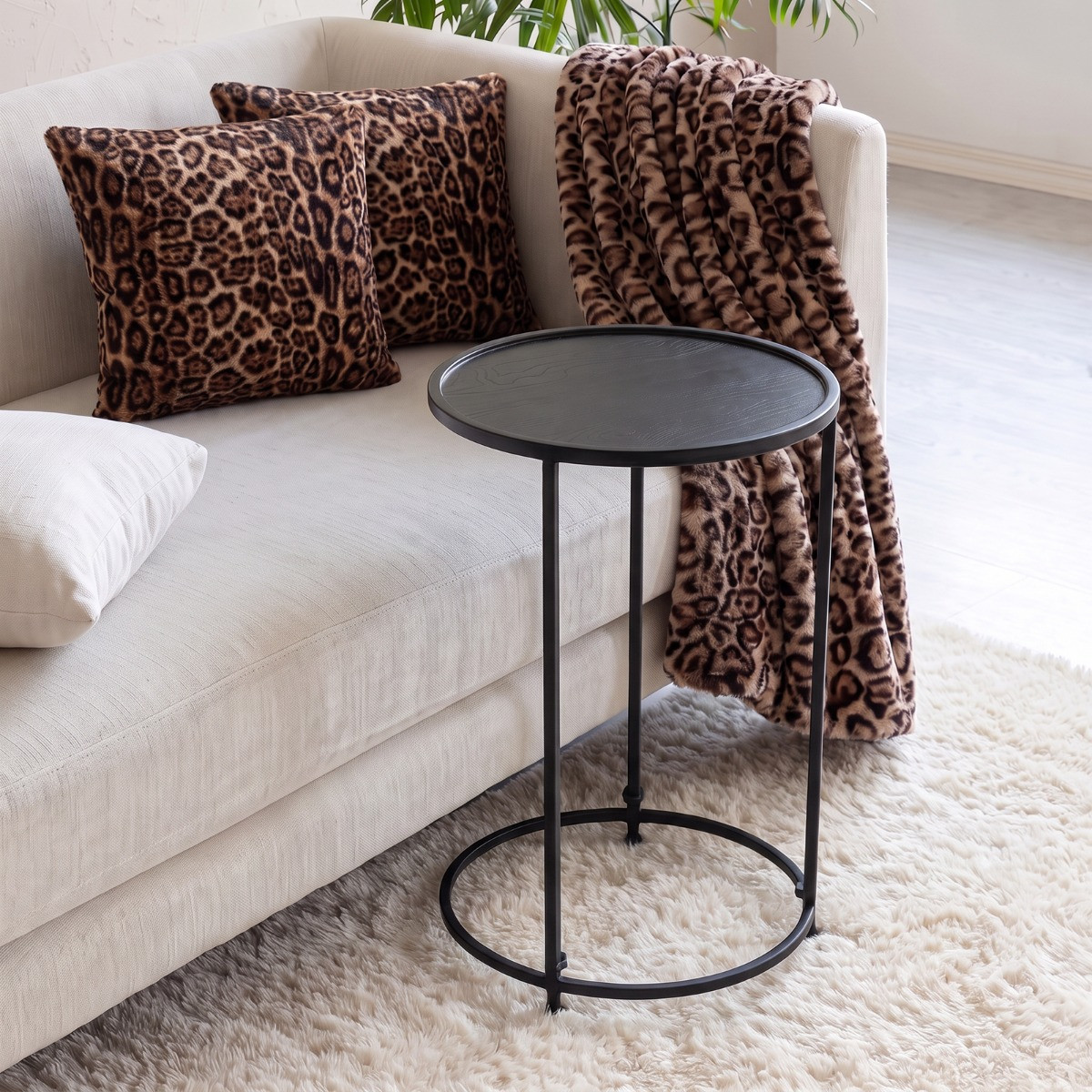 OHS Round C Shape Side Table - Black>